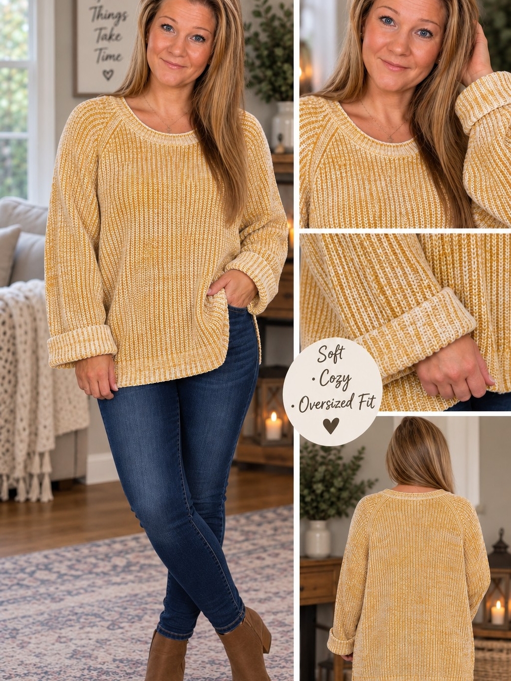 Textured Crewneck Sweater in Yellow